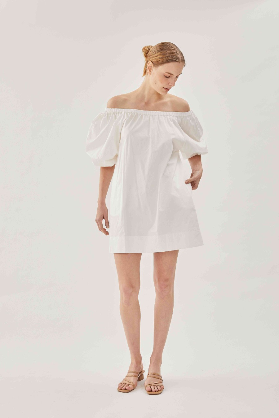 Klarra KLARRA Dresses | Cotton Gathered Dress In White